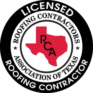 Logo of the Roofing Contractors Association of Texas with red and black design.
